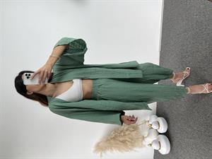 Mint Yeşili Gofre Kimono Takım 