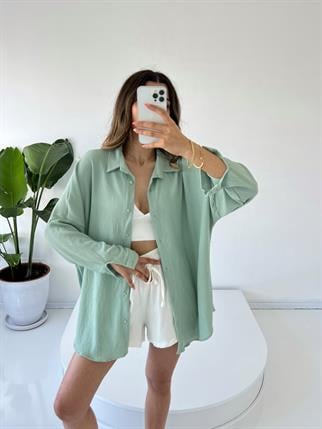 Mint Yeşili Oversize Krinkıl Gömlek