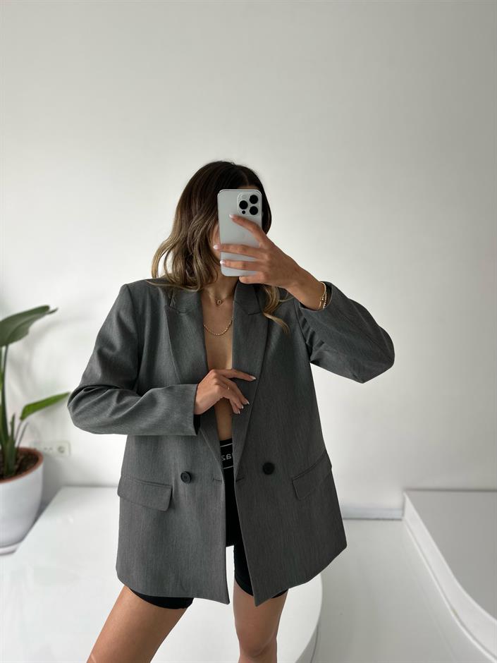 MN Premium Gri Oversize Astarlı Blazer Ceket 