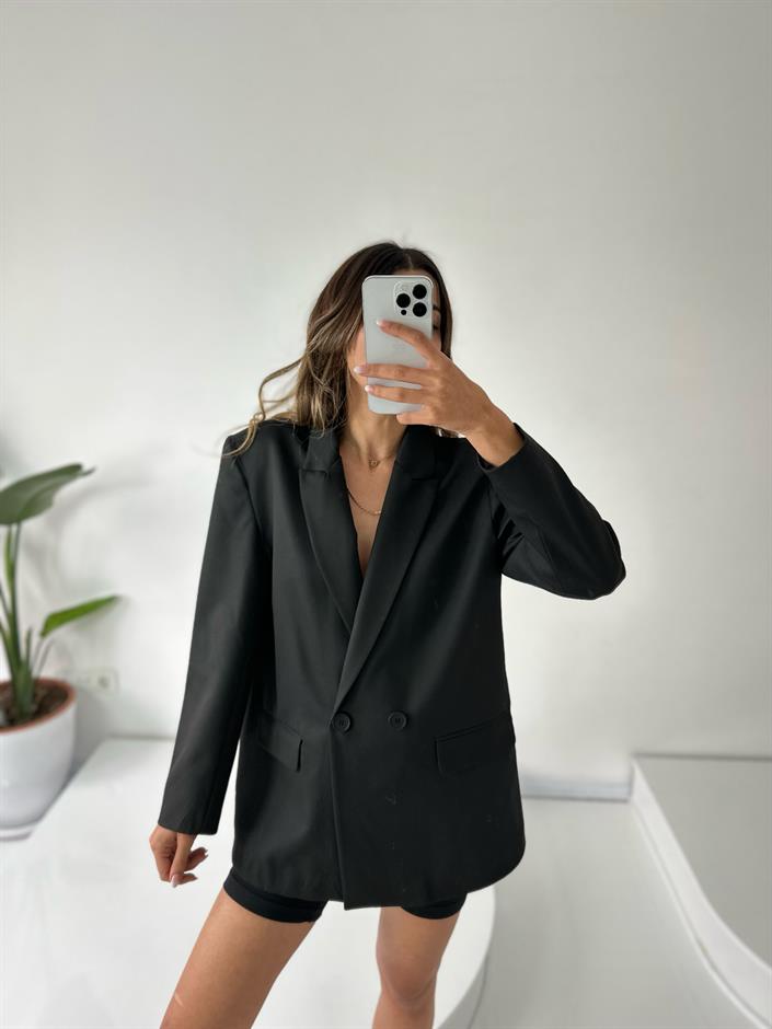 MN Premium Siyah Oversize Astarlı Blazer Ceket