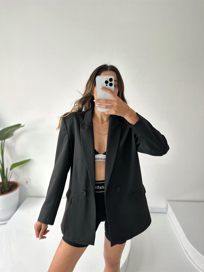 MN Premium Siyah Oversize Astarlı Blazer Ceket