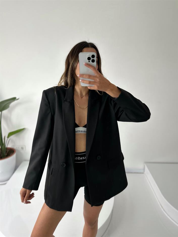 MN Premium Siyah Oversize Astarlı Blazer Ceket