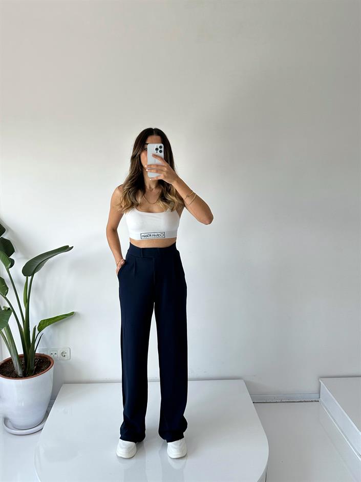 Moon Lacivert Çırt Bantlı Palazzo Pantolon