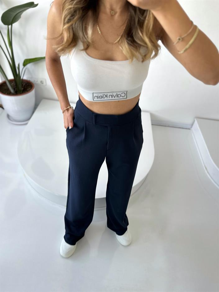 Moon Lacivert Çırt Bantlı Palazzo Pantolon