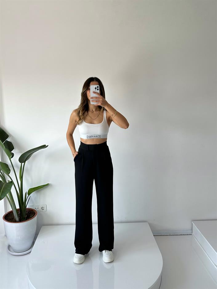 Moon Siyah Çırt Bantlı Palazzo Pantolon 