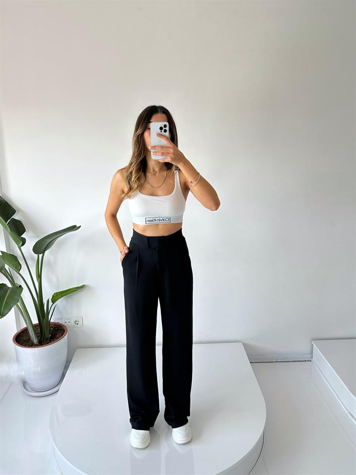 Moon Siyah Çırt Bantlı Palazzo Pantolon 