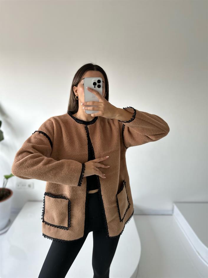 Nefel Camel İthal Kürk İşlemeli Ceket