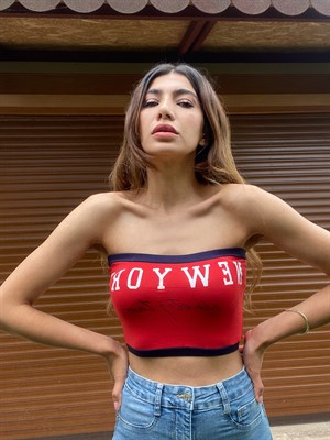 New York Yazılı Straplez Crop