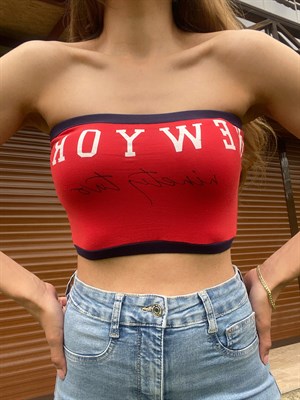 New York Yazılı Straplez Crop