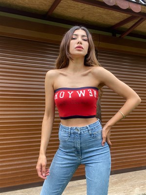 New York Yazılı Straplez Crop