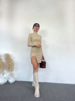 Niew Taş Yırtmaç Detaylı Elbise