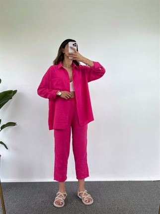 Nina Pembe Keten Gömlekli İkili Takım