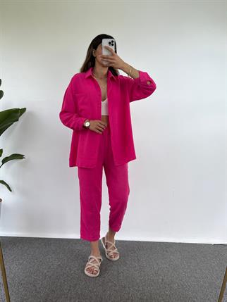 Nina Pembe Keten Gömlekli İkili Takım