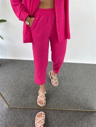 Nina Pembe Keten Gömlekli İkili Takım