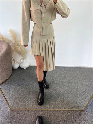 Noemi Bej Tasarım Pileli Etek