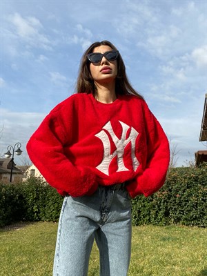 NY kırmızı Peluş Sweat 