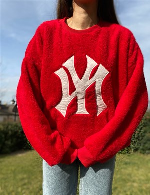NY kırmızı Peluş Sweat 