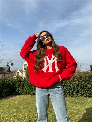 NY kırmızı Peluş Sweat 