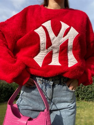 NY kırmızı Peluş Sweat 