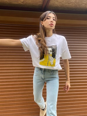 Orijinal Marka Baskılı Beyaz Oversize Tshirt