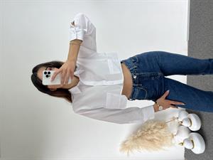 Orijinal Marka Beyaz Crop Gömlek 