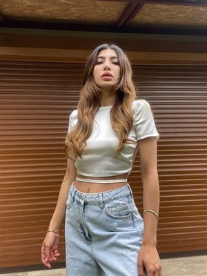Orijinal Marka Beyaz Saten Sırt dekolteli Crop