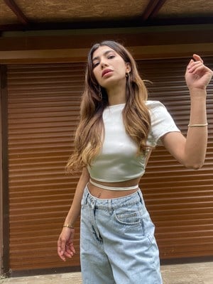 Orijinal Marka Beyaz Saten Sırt dekolteli Crop