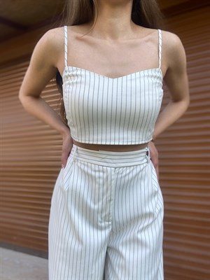 Orijinal Marka Çizgili Crop Top