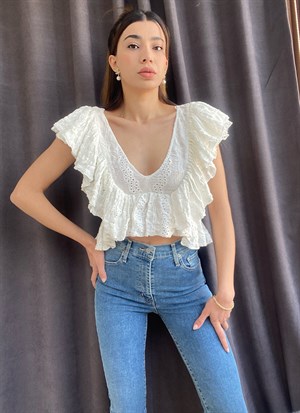 Orijinal Marka Güpür Detaylı Crop