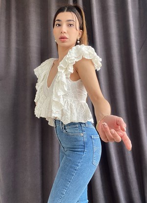 Orijinal Marka Güpür Detaylı Crop