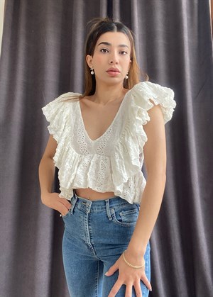 Orijinal Marka Güpür Detaylı Crop