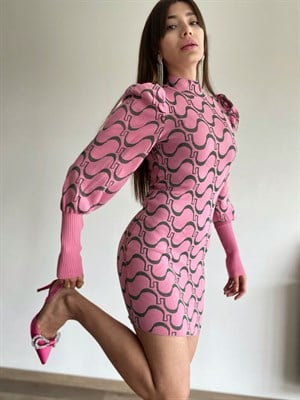 Orijinal marka pembe likralı elbise 
