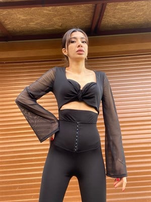 Orijinal Marka Tül Detaylı Çıt Çıtlı Bodysuit 