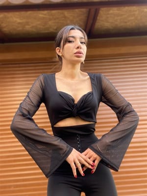 Orijinal Marka Tül Detaylı Çıt Çıtlı Bodysuit 