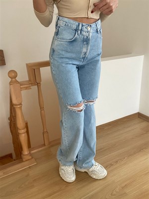 Orijinal Marka Yırtık Yüksek Bel Denim Pantolon