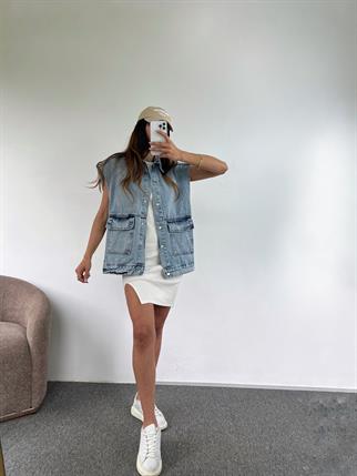 Oversize Jean Cepli Yelek 