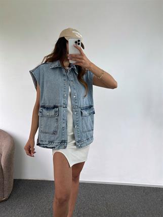 Oversize Jean Cepli Yelek 