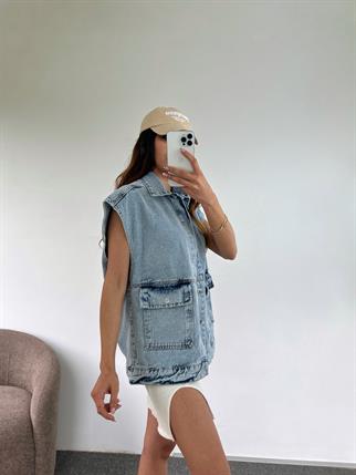 Oversize Jean Cepli Yelek 