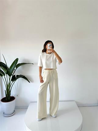 OYSH Krem Beli Lastikli Pantolon 