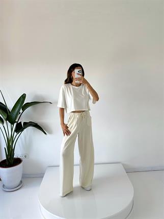 OYSH Krem Beli Lastikli Pantolon 