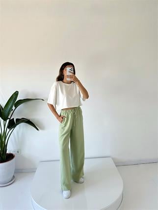 Oysh Yeşil Beli Lastikli Pantolon 