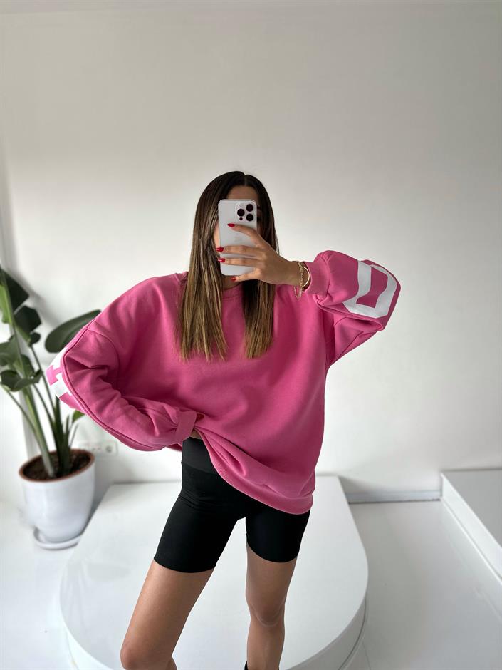 Pembe Arkası Baskılı Oversize Sweatshirt