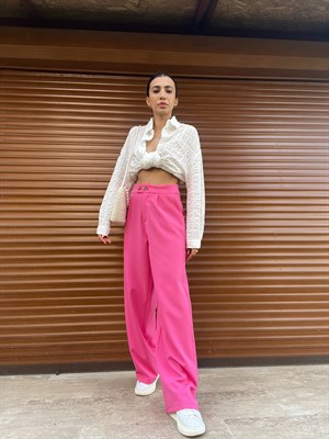 Pembe Düğme Detaylı Palazzo Pantolon