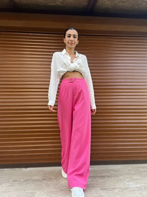 Pembe Düğme Detaylı Palazzo Pantolon