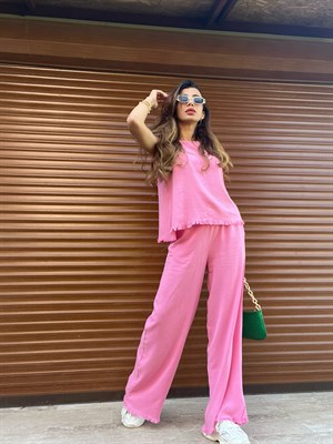 Pembe Ham Keten Alt Üst Takım