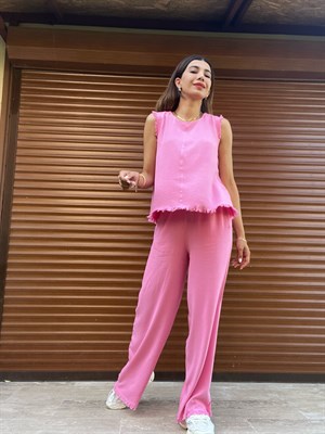 Pembe Ham Keten Alt Üst Takım