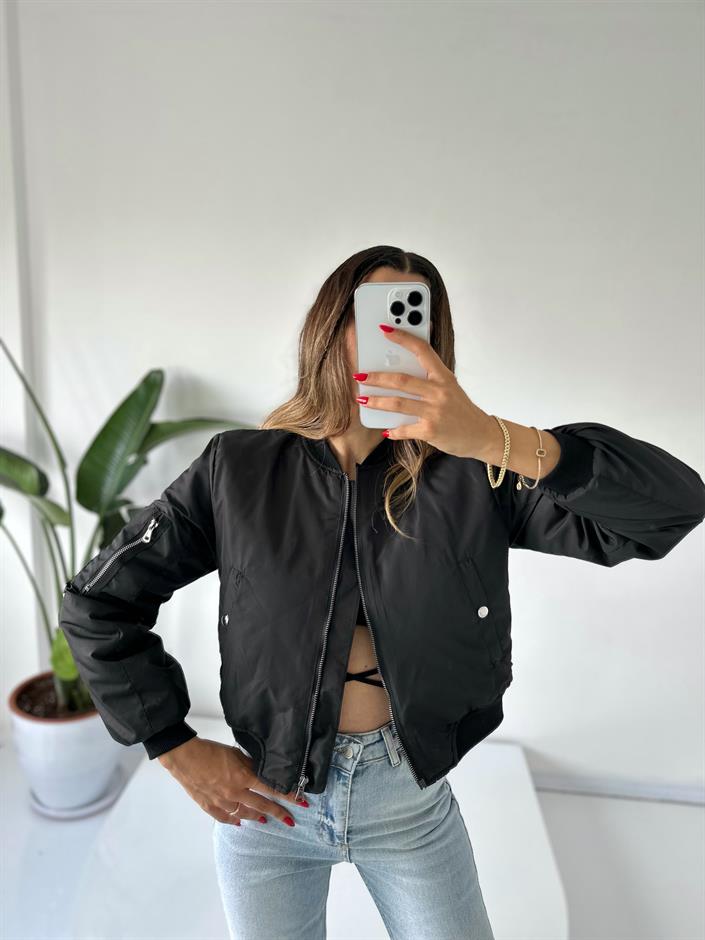 Polina Siyah Fermuar  Bomber  Mevsimlik Mont