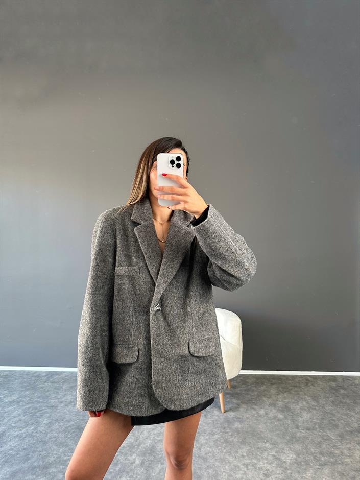 Pool Gri Oversize Premium Kaşe Ceket
