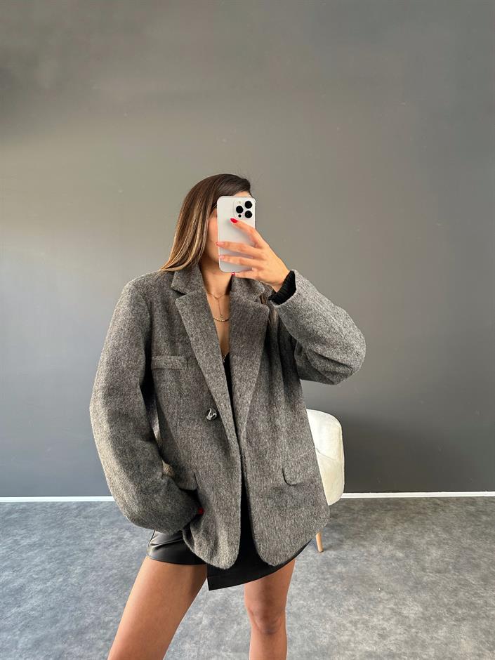 Pool Gri Oversize Premium Kaşe Ceket
