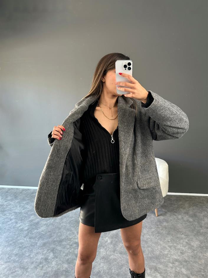 Pool Gri Oversize Premium Kaşe Ceket